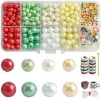 Glass DIY Bracelet Set with Plastic Box & Elastic Thread & Zinc Alloy Christmas Design multi-colored 8mm 7mm 6mm Sold By Box