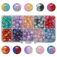 Crackle Glass Beads, with Plastic Box, Round, DIY, multi-colored, 8mm, 130x65x22mm, 200PCs/Box, Sold By Box