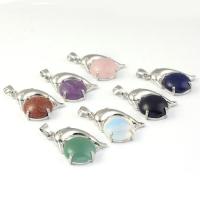Gemstone Pendants Jewelry, Tibetan Style, with Gemstone, Dolphin, platinum color plated, different materials for choice & Unisex, more colors for choice, nickel, lead & cadmium free, 25x25mm, Sold By PC
