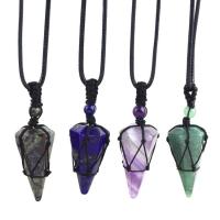 Natural Gemstone Necklace, Wax Cord, with Gemstone, Teardrop, different materials for choice & Unisex, more colors for choice, 38*17mm,6mm, Length:Approx 31 Inch, Sold By PC