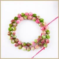 Perline Unakite, verde fiore, Cerchio, lucido, Faccia a taglio stellare & DIY, colori misti, 8mm, Venduto per 38 cm filo