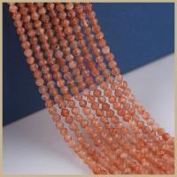 Sonnenstein Perle, rund, poliert, DIY & facettierte, rote Orange, verkauft per ca. 38 cm Strang