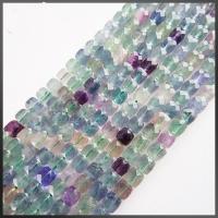 Fluorit Perlen, Würfel, poliert, DIY & facettierte, gemischte Farben, 4mm, verkauft per 38 cm Strang