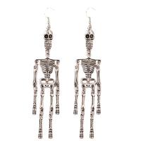 Tibetan Style Drop Earring, Skeleton, Unisex & Halloween Jewelry Gift, silver color, 22x118mm, Sold By Pair