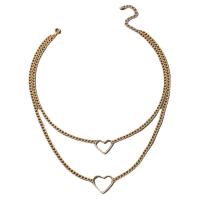 Multi слой ожерелье, цинковый сплав, Сердце, Другое покрытие, Двойной слой & Мужская, Золотой, длина:41.3 см, продается PC