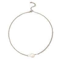 Plastične biserna ogrlica, Cink Alloy, s Plastična Pearl, bez spolne razlike, srebro, Dužina 50 cm, Prodano By PC