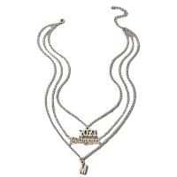 Mode-Multi-Layer-Halskette, Zinklegierung, plattiert, drei Schichten & unisex, Silberfarbe, Länge 42.7 cm, verkauft von PC