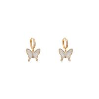 Huggie hoepel Drop Earrings, Messing, Vlinder, echt goud verguld, mode sieraden & voor vrouw & glazuur & met zirkonia, 24x15mm, Verkocht door pair