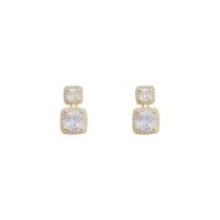 Cubic Zirconia Micro Pave Brass Earring 925 thailand sterling silver post pin real gold plated fashion jewelry & for woman & with cubic zirconia silver color Sold By Pair