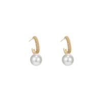 Cubic Zirconia Micro Pave Brass Earring with ABS Plastic Pearl real gold plated fashion jewelry & for woman & with cubic zirconia golden Sold By Pair