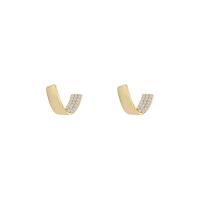 Cubic Zirconia Micro Pave Brass Earring real gold plated fashion jewelry & for woman & with cubic zirconia Sold By Pair