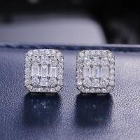 Cubic Zirconia Micro Pave Brass Earring Square micro pave cubic zirconia & for woman white Sold By Pair