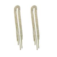 Fashion Fringe Earrings, Rhinestone, with Tibetan Style, plated, for woman, more colors for choice, 21x118mm, Sold By Pair