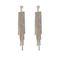Fashion Fringe Earrings, Rhinestone, with Tibetan Style, plated, for woman, more colors for choice, 14x100mm, Sold By Pair