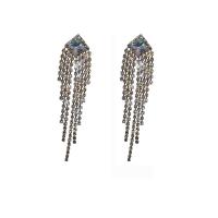 Fashion Fringe Earrings, Rhinestone, with Tibetan Style, plated, for woman, more colors for choice, 10x102mm, Sold By Pair