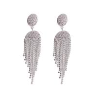 Fashion Fringe Earrings, Rhinestone, with Tibetan Style, platinum color plated, for woman, 31x108mm, Sold By Pair