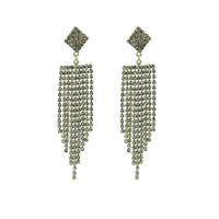 Fashion Fringe Earrings, Rhinestone, with Tibetan Style, plated, for woman, more colors for choice, 18x90mm, Sold By Pair