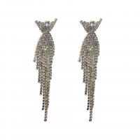 Fashion Fringe Earrings, Rhinestone, with Tibetan Style, plated, for woman, more colors for choice, 22x92mm, Sold By Pair