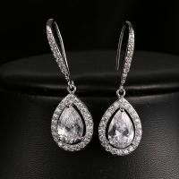 Cubic Zircon (CZ) Drop Earring, Tibetan Style, Teardrop, micro pave cubic zirconia & for woman, original color, 14x42mm, Sold By Pair