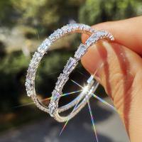 Brass Hoop Earring, platinum color plated, micro pave cubic zirconia & for woman, 45mm, Sold By Pair