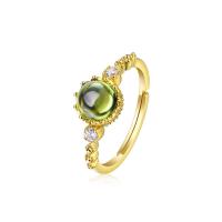 Gemstone Finger Ring, 925 sterling zilver, met Peridot, Verstelbare & voor vrouw & met zirkonia, gemengde kleuren, 6x6mm, Verkocht door PC