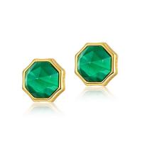 Natural Gemstone Earrings, 925 Sterling Silver, with Malachite, plated, for woman, mixed colors, 8x9.70mm, Sold By Pair