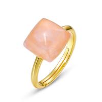 Природный кварцевый палец кольцо, 925 пробы, с розовый кварц, Другое покрытие, Регулируемый & Женский, разноцветный, 10x10mm, продается PC