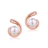 Freshwater Pearl Earrings, 925 Sterling Silver, with Freshwater Pearl, for woman & with cubic zirconia, mixed colors, 10.50x13.50mm, Sold By Pair
