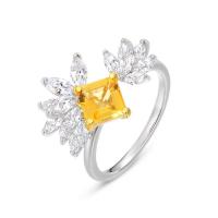Cubic Zirconia Micro Pave 925 Sterling Silver Rings, with Citrine, for woman & with cubic zirconia, mixed colors, 14.50mm, Sold By PC