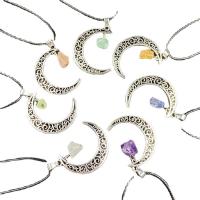Tibetan Style Moon Pendants, with Natural Stone, more colors for choice, 48-50mm, Sold By PC