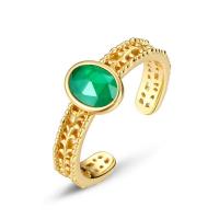 Cеребряное кольцо, 925 пробы, с зеленый агат, Другое покрытие, Регулируемый & Женский, Золотой, 7.30mm, продается PC