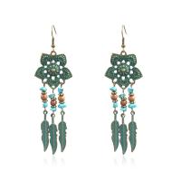 Tibetan Style Drop Earrings, with turquoise & Wood, plated, fashion jewelry & for woman, green, 90x27mm, Sold By Pair