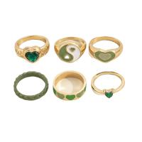 Juego de anillos de aleación de zinc, 6 piezas & Joyería & Tai Ji & para mujer & esmalte & con diamantes de imitación, verde, Vendido por Set