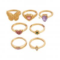 Cink Alloy Ring Set, Cink ötvözet, 7 darab & divat ékszerek & a nő & strasszos, aranysárga, Által értékesített Set