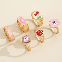 Tibetan Style Ring Set, 6 pieces & fashion jewelry & for woman & enamel & with rhinestone, golden, Sold By Set
