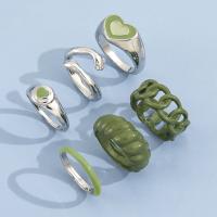 سبائك الزنك خاتم مجموعة, مطلي, 6 قطع & مجوهرات الموضة & للمرأة & مينا, أخضر, تباع بواسطة تعيين