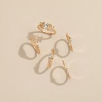 Cink Alloy Ring Set, Cink ötvözet, 5 darab & divat ékszerek & a nő & strasszos, aranysárga, Által értékesített Set