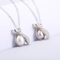 925 Sterling Silver Necklaces, with pearl, with 1.97 extender chain, plated, fashion jewelry & different styles for choice & for woman & with cubic zirconia, more colors for choice, 19.70x11.50mm, Length:15.75 Inch, Sold By PC
