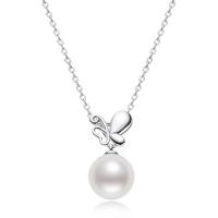 925 Sterling Silver Necklaces, with pearl, with 1.97 extender chain, plated, fashion jewelry & for woman, white, 8-8.5mm, Length:15.75 Inch, Sold By PC
