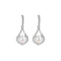 Cubic Zirconia Micro Pave Sterling Silver Earring, 925 Sterling Silver, with pearl, plated, fashion jewelry & for woman & with cubic zirconia, more colors for choice, 9.80x16.90mm, Sold By Pair