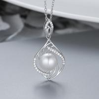 925 Sterling Silver Necklaces, with pearl, with 1.97 extender chain, fashion jewelry & different styles for choice & for woman & with cubic zirconia, more colors for choice, Length:15.75 Inch, Sold By PC