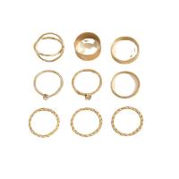 Cink Alloy Ring Set, Cink ötvözet, kilenc darab & divat ékszerek & a nő & strasszos, aranysárga, Által értékesített pár