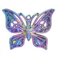 Zinklegierung Tier Anhänger, Schmetterling, bunte Farbe plattiert, Modeschmuck, farbenfroh, 37x29mm, Länge 45 cm, verkauft von PC