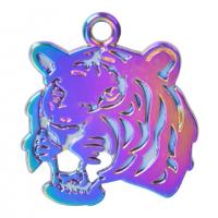 Pingentes animais de liga de zinco, Tigre, platinado colorido, joias de moda, multi colorido, 24x27mm, comprimento 50 cm, vendido por PC