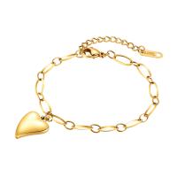 Bijoux bracelet en acier inoxydable, coeur, Placage de couleur d'or, pour femme, 12x16.50mm, Longueur:Environ 6.3-7.5 pouce, Vendu par PC