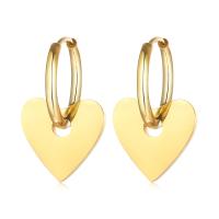 Huggie Hoop Drop Earring, Stainless Steel, Heart, gold color plated, for woman, 14x14.50mm, Sold By Pair