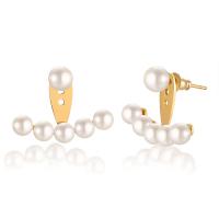Ear Jackets, Stainless Steel, with Plastic Pearl, gold color plated, for woman, 17x23mm, Sold By Pair