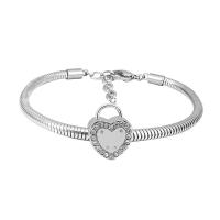 European Bracelet, 316 Stainless Steel, Unisex & with rhinestone, silver color, Length:7.5 Inch, Sold By PC
