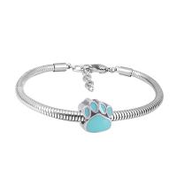 European Bracelet 316 Stainless Steel Unisex & enamel & with rhinestone silver color Length 7.5 Inch Sold By PC