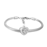 European Bracelet 316 Stainless Steel Unisex & with rhinestone silver color Length 7.5 Inch Sold By PC